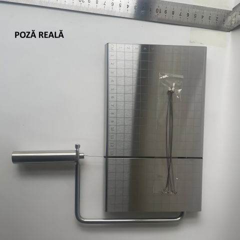 Feliator de branza, din otel inoxidabil, 5 fire de rezerva, maner ergonomic, scara de masurare, 24x21cm, argintiu [1]