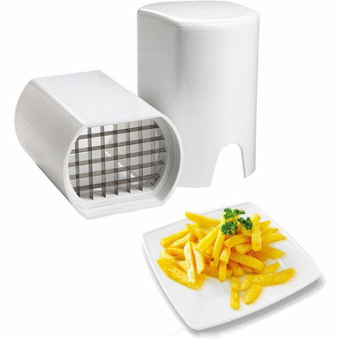 Organizatoare si accesorii pentru bucatarie - Feliator de fructe si legume, din plastic si otel, mecanic, taiere 1.2 cm grosime, 14 x 9.5 x 8 cm, alb