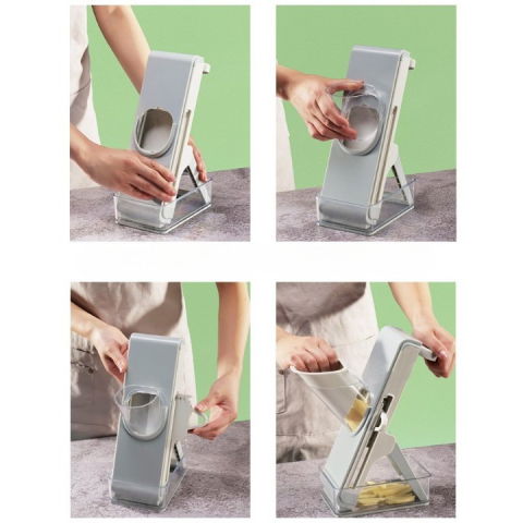 Feliator de legume multifunctional, taieturi diferite, razatoare pentru bucatarie, taietor de cartofi, presa manuala, pliabila, extensibila, pp pet, 23.5x9.5x5.5 cm, gri [3]