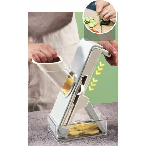 Feliator de legume multifunctional, taieturi diferite, razatoare pentru bucatarie, taietor de cartofi, presa manuala, pliabila, extensibila, pp pet, 23.5x9.5x5.5 cm, alb [3]