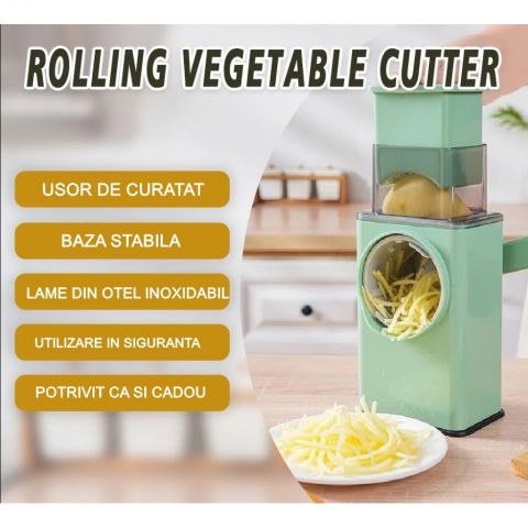 Feliator manual pentru legume  3 lame din otel inxodabil, 3 tipuri de feliere, material carcasa abs, latime maxima feliere 4 mm, baza de tip ventuza, usor si sigur de utilizat, 28.5 x 9,2 x 13.5 cm, verde [7]
