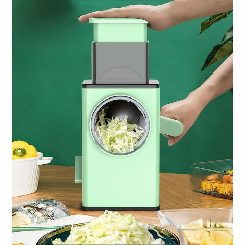 Feliator manual pentru legume  3 lame din otel inxodabil, 3 tipuri de feliere, material carcasa abs, latime maxima feliere 4 mm, baza de tip ventuza, usor si sigur de utilizat, 28.5 x 9,2 x 13.5 cm, verde [8]