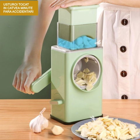 Feliator manual pentru legume  3 lame din otel inxodabil, 3 tipuri de feliere, material carcasa abs, latime maxima feliere 4 mm, baza de tip ventuza, usor si sigur de utilizat, 28.5 x 9,2 x 13.5 cm, verde [5]