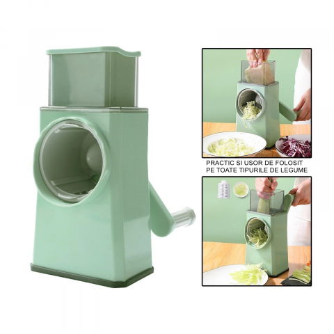 Feliator manual pentru legume  3 lame din otel inxodabil, 3 tipuri de feliere, material carcasa abs, latime maxima feliere 4 mm, baza de tip ventuza, usor si sigur de utilizat, 28.5 x 9,2 x 13.5 cm, verde [6]