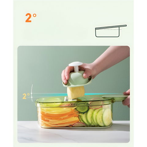 Feliator multifunctional, 3 in 1, pentru fructe si legume, 6 piese, maner, lame de inox, recipient stocare, protectie mana, abs, 35x12x9.4 cm, verde [4]