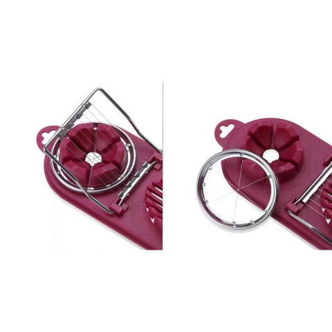 Feliator multifunctional  pentru oua, mozzarela, fructe, 2 forme de feliere, agatatoare, 20 cm, visiniu [4]