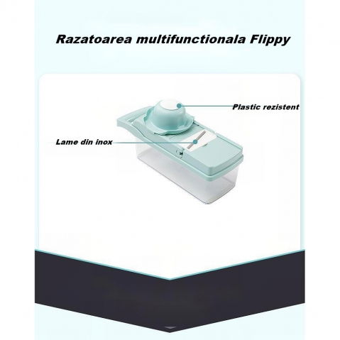Feliator multifunctional, razatoare, 8 in 1, pentru fructe si legume, 10 piese, lame de inox, recipient stocare, separator oua, protectie mana, abs, 32.2x11.3 cm, albastru/alb [3]