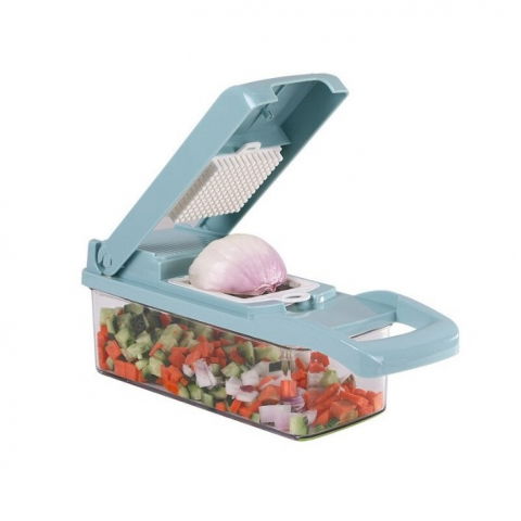 Feliator multifunctional, razatoare, 8 in 1, pentru fructe si legume, 10 piese, lame de inox, recipient stocare, separator oua, protectie mana, abs, 32.2x11.3 cm, albastru/alb [7]