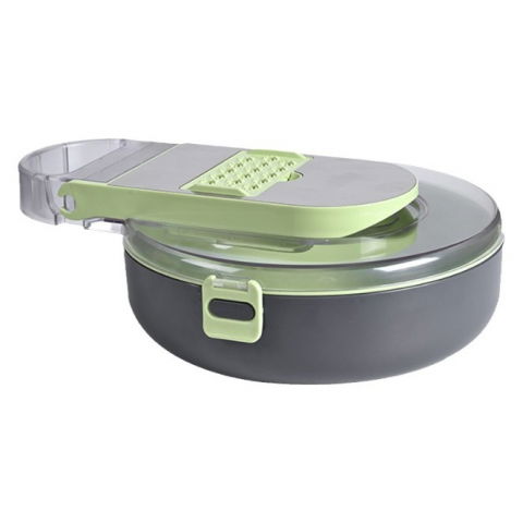 Feliator multifunctional, razatoare, 8 in 1, pentru fructe si legume, 12 piese, lame de inox, recipient stocare, separator oua, protectie mana, abs, gri/verde, 29.5x9x21.8 cm [6]