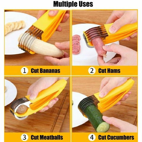 Feliator pentru alimente, accesoriu pentru bucatarie, cutit pentru legume si fructe, model banana, ergonomic, 17.5x5x4 cm, galben [5]