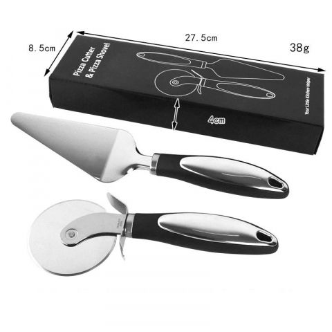Feliator si lopatica pentru pizza, set din 2 ustensile, otel inoxidabil, maner antiderapant, 26.5 x 8 x 3 cm, negru [3]