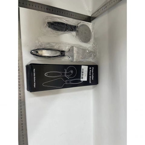 Feliator si lopatica pentru pizza, set din 2 ustensile, otel inoxidabil, maner antiderapant, 26.5 x 8 x 3 cm, negru [5]