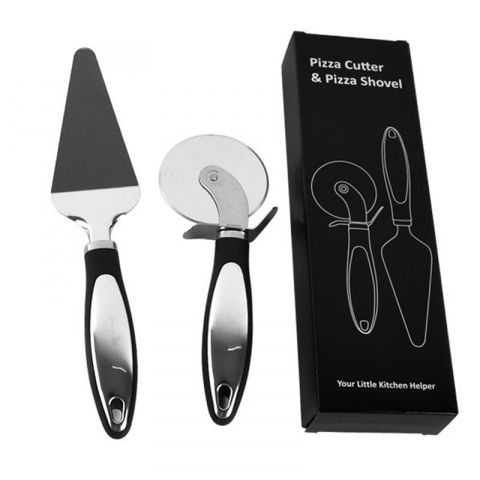 Feliator si lopatica pentru pizza, set din 2 ustensile, otel inoxidabil, maner antiderapant, 26.5 x 8 x 3 cm, negru [4]