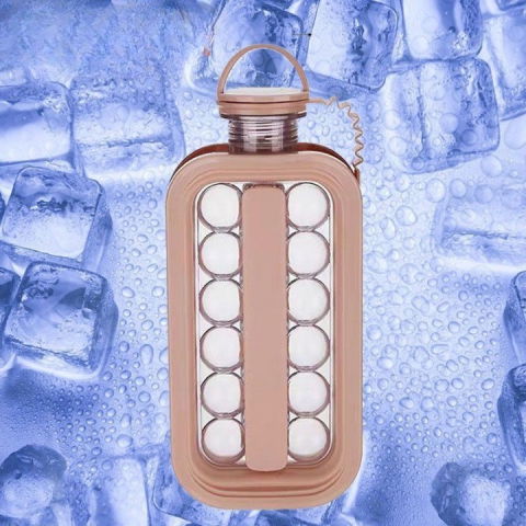 Forma pentru gheata 2 in 1 portabila, sub forma de sticla, sfere, diametru 3 cm, multifunctional, 17 bilute, 27.5 x 11.4 x 5.5 cm, culoare roz pal [3]