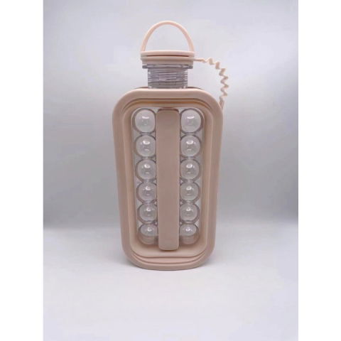 Forma pentru gheata 2 in 1 portabila, sub forma de sticla, sfere, diametru 3 cm, multifunctional, 17 bilute, 27.5 x 11.4 x 5.5 cm, culoare roz pal [1]