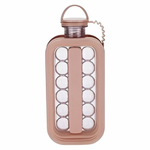 Forme pentru gheață, înghețată și prăjituri - Forma pentru gheata 2 in 1 portabila, sub forma de sticla, sfere, diametru 3 cm, multifunctional, 17 bilute, 27.5 x 11.4 x 5.5 cm, culoare roz pal