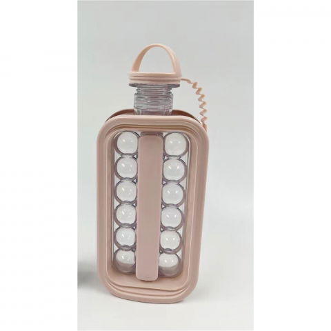 Forma pentru gheata 2 in 1 portabila, sub forma de sticla, sfere, diametru 3 cm, multifunctional, 17 bilute, 27.5 x 11.4 x 5.5 cm, culoare roz pal [4]