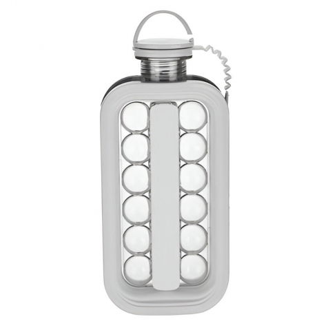 Forme pentru gheață, înghețată și prăjituri - Forma pentru gheata 2 in 1 portabila, tavita sub forma de sticla, diametru 3 cm, multifunctional, 17 bilute de gheata, 27.5 x 11.4 x 5.5 cm, culoare alb