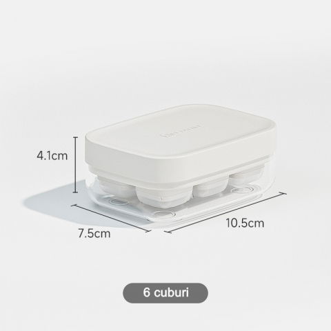 Forma pentru gheata cu presa  din silicon alimentar, 6 cuburi, caserola pentru depozitare, usor de folosit si curatat, 10.5 x 7.5 x 4.1 cm, alb [8]