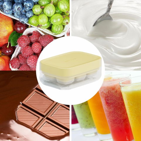 Forma pentru gheata cu presa  din silicon alimentar, 6 cuburi, caserola pentru depozitare, usor de folosit si curatat, 10.5 x 7.5 x 4.1 cm, galben [9]