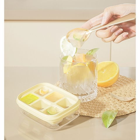 Forma pentru gheata cu presa  din silicon alimentar, 6 cuburi, caserola pentru depozitare, usor de folosit si curatat, 10.5 x 7.5 x 4.1 cm, galben [4]