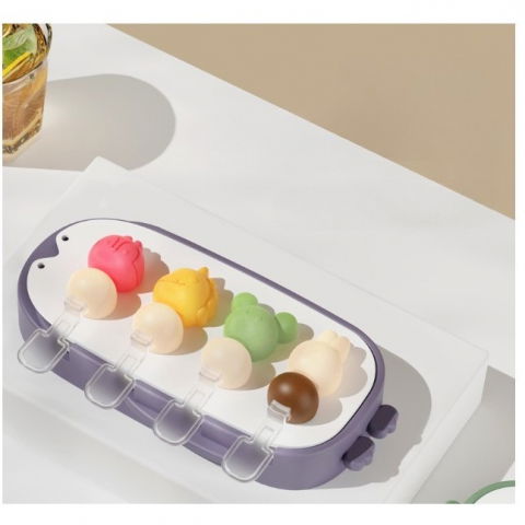 Forma pentru inghetata  4 compartimente, forme cu animalute, materialsilicon si abs, 21 x 12.8 x 3cm, mov [2]