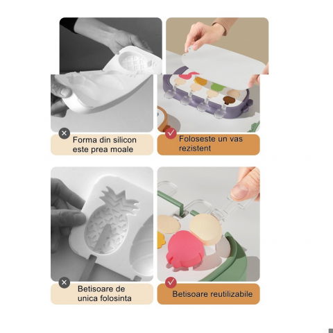 Forma pentru inghetata  4 compartimente, forme cu animalute, materialsilicon si abs, 21 x 12.8 x 3cm, mov [3]