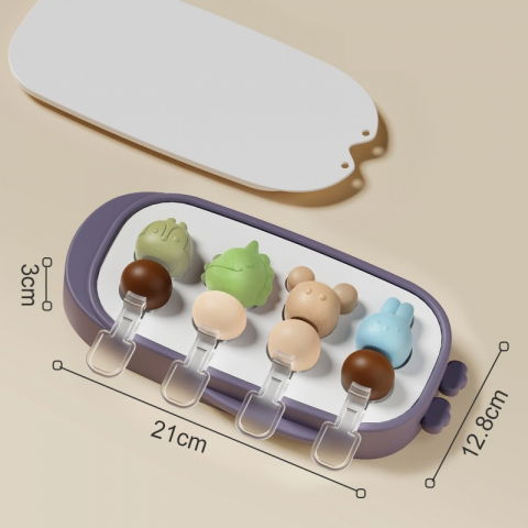 Forma pentru inghetata  4 compartimente, forme cu animalute, materialsilicon si abs, 21 x 12.8 x 3cm, mov [5]