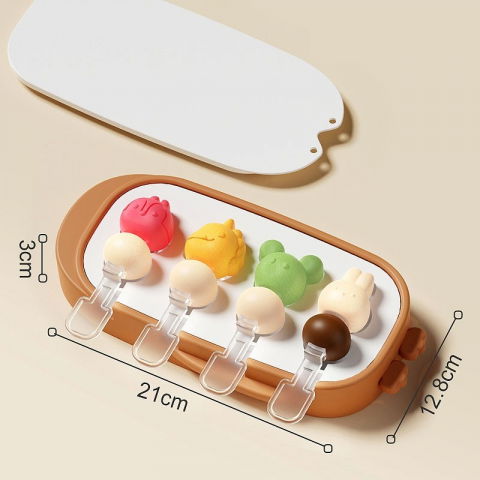 Forma pentru inghetata  4 compartimente, forme cu animalute, materialsilicon si abs, 21 x 12.8 x 3cm, portocaliu [8]