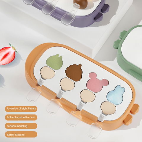 Forma pentru inghetata  4 compartimente, forme cu animalute, materialsilicon si abs, 21 x 12.8 x 3cm, portocaliu [10]