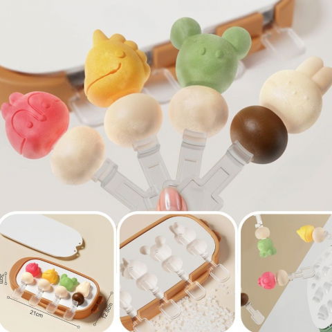 Forma pentru inghetata  4 compartimente, forme cu animalute, materialsilicon si abs, 21 x 12.8 x 3cm, portocaliu [6]