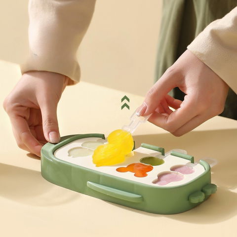 Forma pentru inghetata  4 compartimente, forme cu animalute, materialsilicon si abs, 21 x 12.8 x 3cm, verde [3]