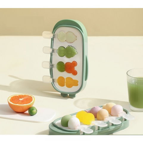 Forma pentru inghetata  4 compartimente, forme cu animalute, materialsilicon si abs, 21 x 12.8 x 3cm, verde [4]