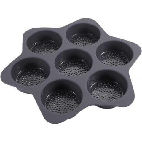Forme de silicon pentru copt, 7 forme rotiunde, pentru burgeri si prajituri, 38.5 x 4 cm, negru [6]