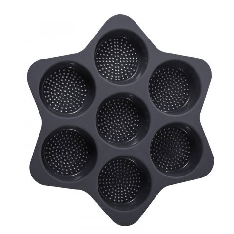 Forme pentru gheață, înghețată și prăjituri - Forme de silicon pentru copt, 7 forme rotiunde, pentru burgeri si prajituri, 38.5 x 4 cm, negru