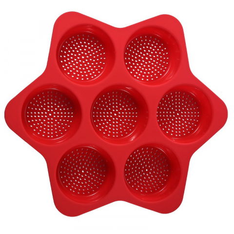 Forme pentru gheață, înghețată și prăjituri - Forme de silicon pentru copt, 7 forme rotiunde, pentru burgeri si prajituri, 38.5 x 4 cm, rosu