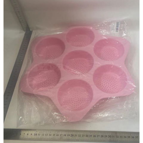 Forme de silicon pentru copt, 7 forme rotiunde, pentru burgeri si prajituri, 38.5 x 4 cm, roz [1]