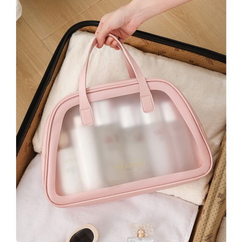 Geanta cosmetice de voiaj, dubla compartimentare, impermeabila, translucida mata, 35 x 22 x 15 cm, roz [7]