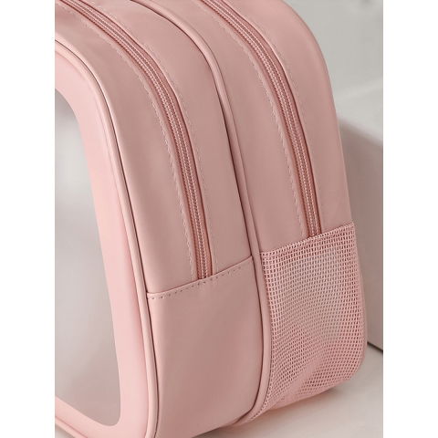 Geanta cosmetice de voiaj, dubla compartimentare, impermeabila, translucida mata, 35 x 22 x 15 cm, roz [10]