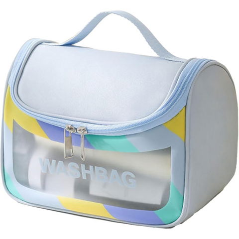 Genti, organizatoare şi accesorii voiaj - Geanta cosmetice de voiaj  impermeabila, translucida mata, 22 x 16 x 14 cm, albastru