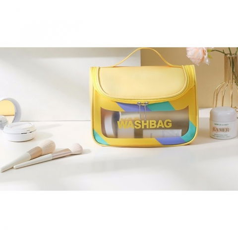 Geanta cosmetice de voiaj  impermeabila, translucida mata, 22 x 16 x 14 cm, galben [3]