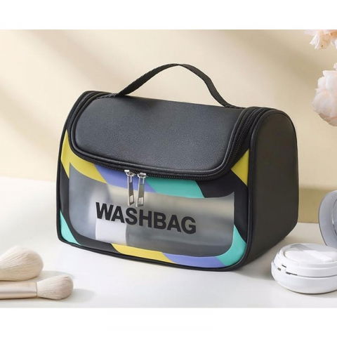 Geanta cosmetice de voiaj  impermeabila, translucida mata, 22 x 16 x 14 cm, negru [2]