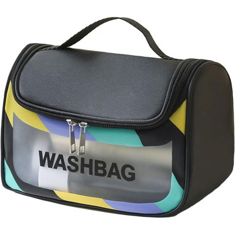 Genti, organizatoare şi accesorii voiaj - Geanta cosmetice de voiaj  impermeabila, translucida mata, 22 x 16 x 14 cm, negru