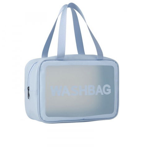 Genti, organizatoare şi accesorii voiaj - Geanta cosmetice de voiaj, impermeabila, translucida mata, 26 x 15 x 10 cm, albastru