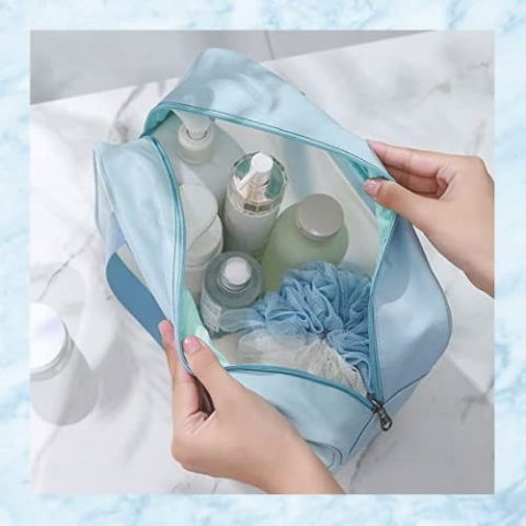 Geanta cosmetice de voiaj, impermeabila, translucida mata, 26 x 15 x 10 cm, albastru [2]