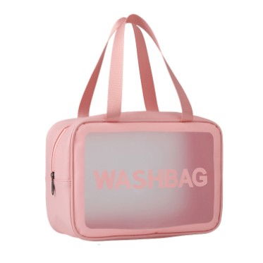 Genti, organizatoare şi accesorii voiaj - Geanta cosmetice de voiaj, impermeabila, translucida mata, 26 x 15 x 10 cm, roz