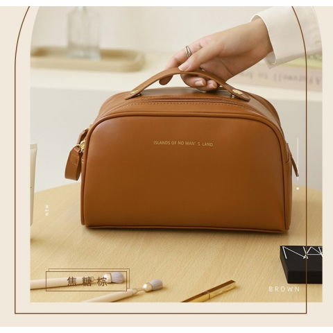 Geanta cosmetice pentru femei  material poliuretan, 25 x 14.5 x 14.5 cm, impermeabila, maro [2]