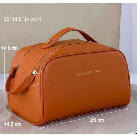 Geanta cosmetice pentru femei  material poliuretan, 25 x 14.5 x 14.5 cm, impermeabila, maro [1]