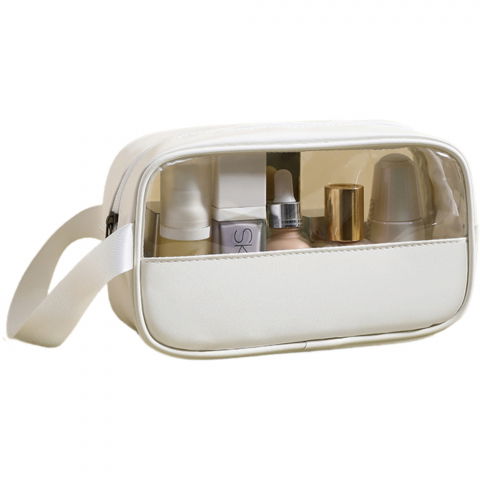 Genti, organizatoare şi accesorii voiaj - Geanta cosmetice  pentru voiaj sau organizare, material pvc/textil, impermeabila, portabila, 22 x 12 x 8 cm, alb