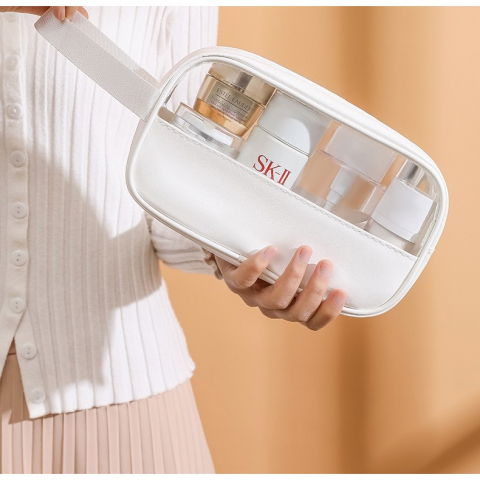 Geanta cosmetice  pentru voiaj sau organizare, material pvc/textil, impermeabila, portabila, 22 x 12 x 8 cm, alb [4]